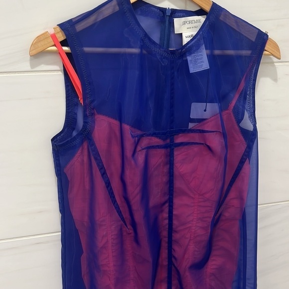 SportMax | NWT Abito Giglio Sovrapposto Midi dress in Blue and Red - Size US 8 - Picture 4 of 8